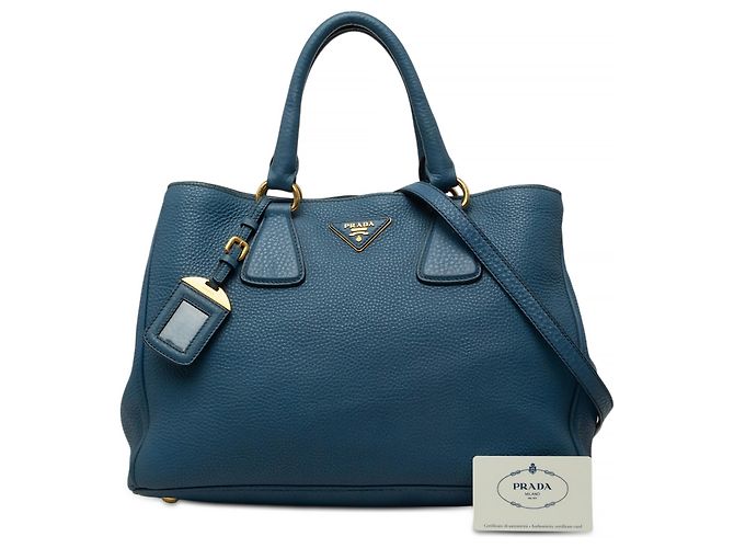 Borsa Tote Aperta Convertibile Prada Blue Vitello Daino - vista 7