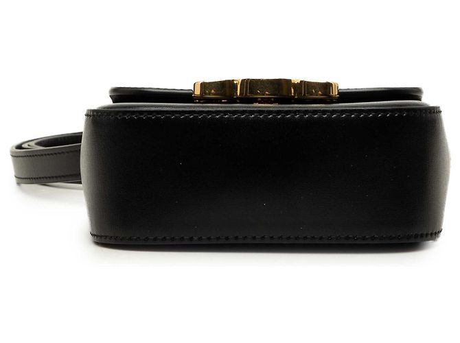 Céline Celine Mini Borsa a Tracolla Triomphe in Pelle di Vitello Lucida Nera - vista 3