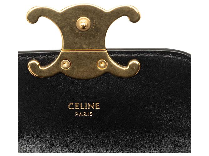 Céline Celine Mini Borsa a Tracolla Triomphe in Pelle di Vitello Lucida Nera - vista 5