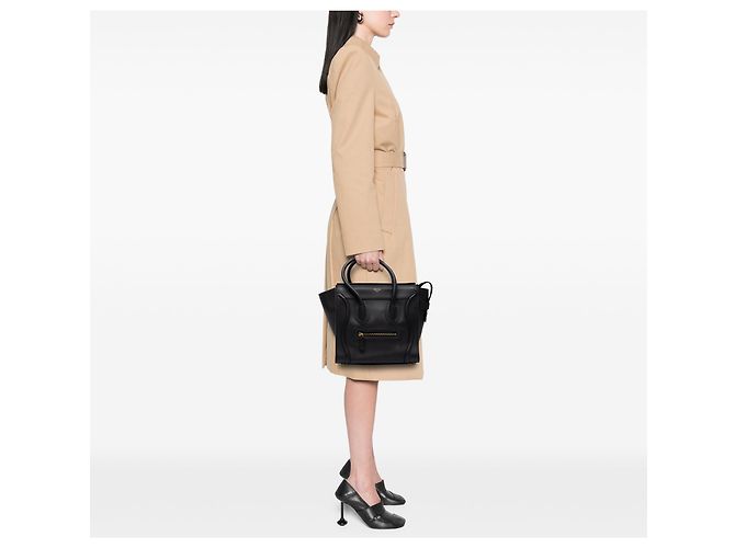 Céline Celine Micro Luggage Tote in pelle di vitello liscia nera - vista 6