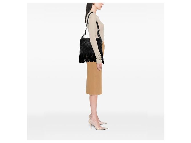Borsa a tracolla Burberry Black Medium in vitello e lana Chess Blanket - vista 6