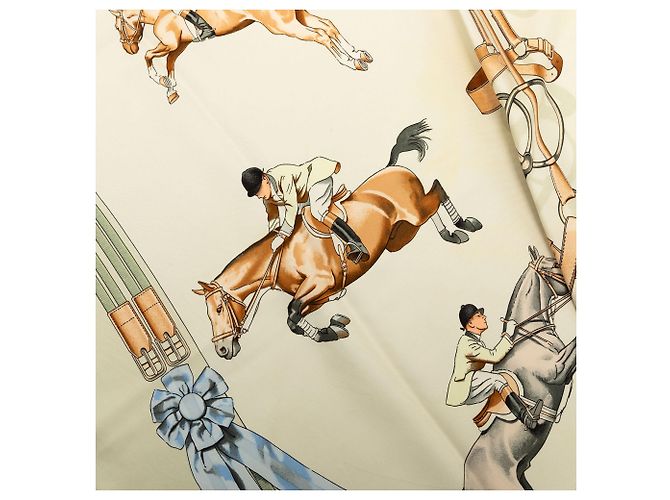 Pañuelo de seda Hermès Brown Jumping 90 - vista 8