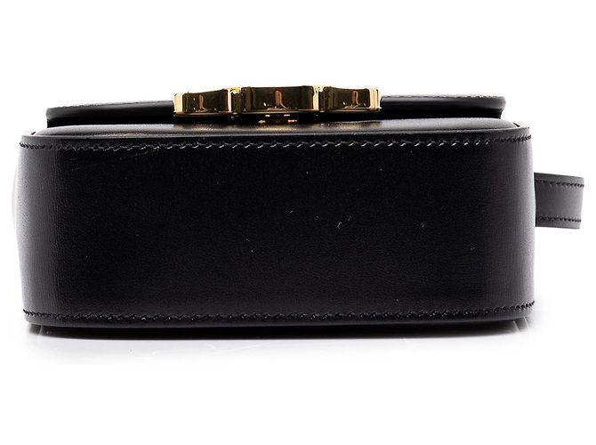 Céline Celine Mini Borsa a Tracolla Triomphe in Pelle di Vitello Lucida Nera - vista 3