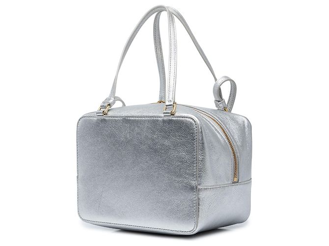 Céline Borsa Cube Pieghevole Cuir Triomphe in pelle di vitello laminata argento Celine - vista 2