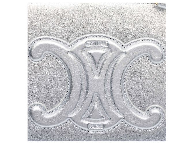 Céline Borsa Cube Pieghevole Cuir Triomphe in pelle di vitello laminata argento Celine - vista 5