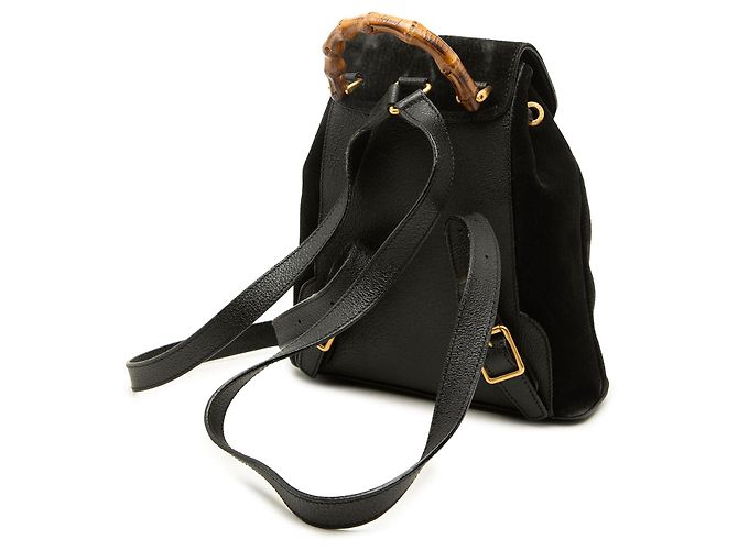Bamboo Zaino Gucci in suede nero con coulisse e bambù - vista 2