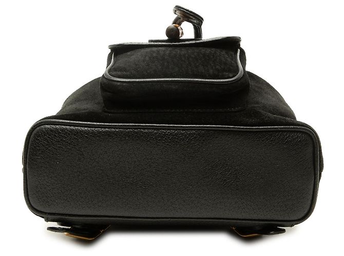 Bamboo Zaino Gucci in suede nero con coulisse e bambù - vista 3