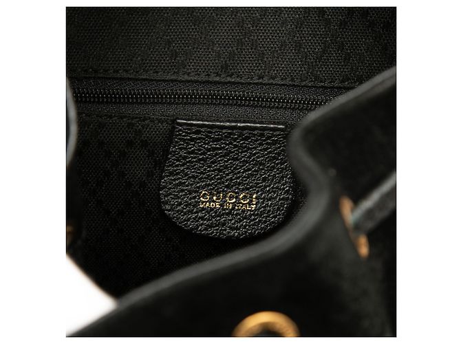 Bamboo Zaino Gucci in suede nero con coulisse e bambù - vista 5