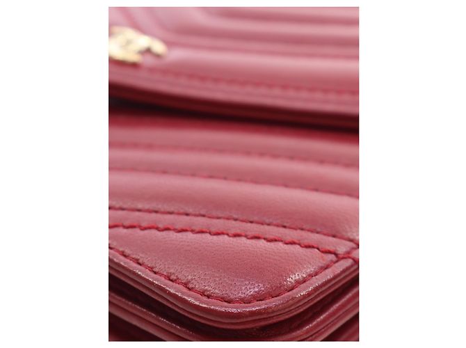 Portafoglio Chanel Red CC Chevron Lambskin Square Envelope Wallet On Chain - vista 11