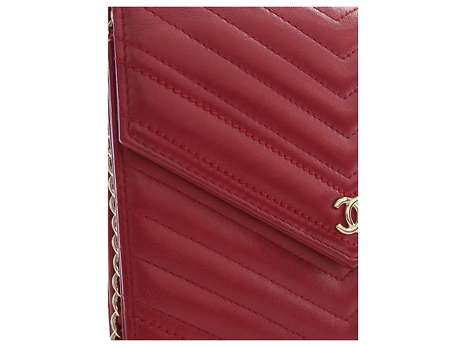 Portafoglio Chanel Red CC Chevron Lambskin Square Envelope Wallet On Chain - vista 12