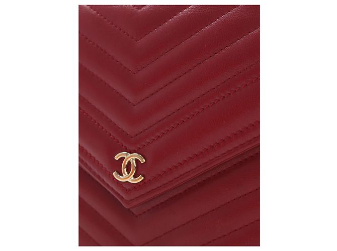 Portafoglio Chanel Red CC Chevron Lambskin Square Envelope Wallet On Chain - vista 13