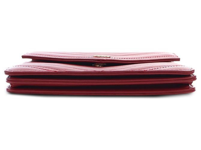 Portafoglio Chanel Red CC Chevron Lambskin Square Envelope Wallet On Chain - vista 3
