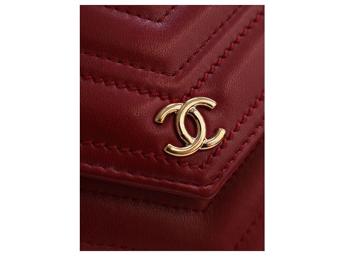 Portafoglio Chanel Red CC Chevron Lambskin Square Envelope Wallet On Chain - vista 4