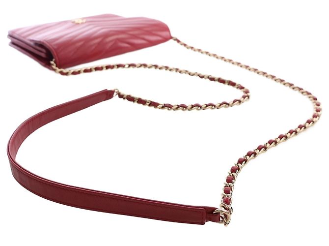 Portafoglio Chanel Red CC Chevron Lambskin Square Envelope Wallet On Chain - vista 7