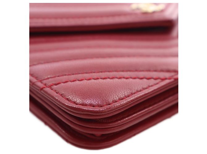 Portafoglio Chanel Red CC Chevron Lambskin Square Envelope Wallet On Chain - vista 8