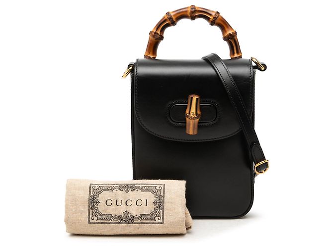 Bamboo Borsa Gucci Mini in pelle di vitello nera con manico in bambù - vista 7