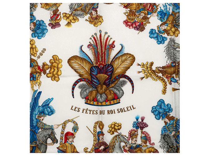 Hermès White Les Fetes du Roi Soleil Seidentuch 90 - Ansicht 8