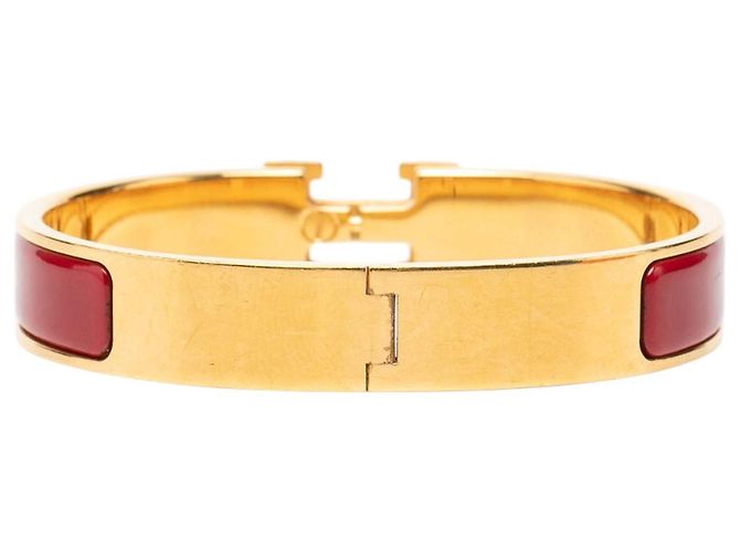 Bracciale Hermès Clic H PM stretto in smalto rosso - vista 3