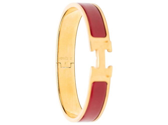 Bracciale Hermès Clic H PM stretto in smalto rosso - vista 4