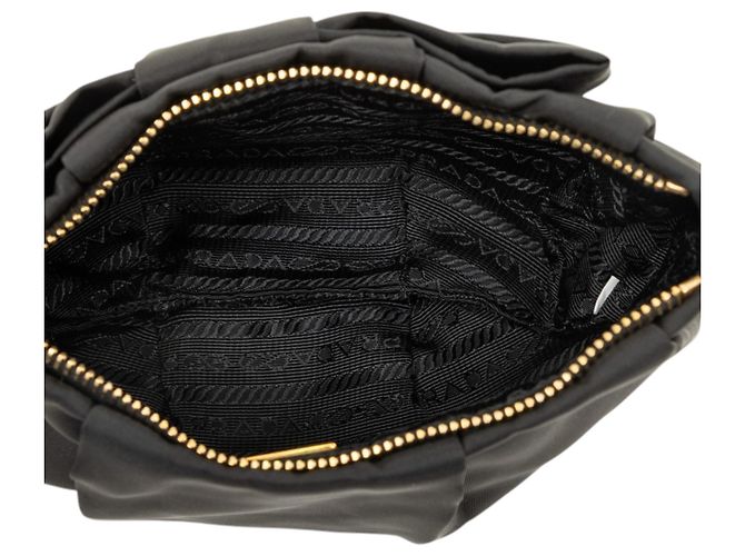 Bow Pochette da polso Prada in Tessuto nero con fiocco - vista 4