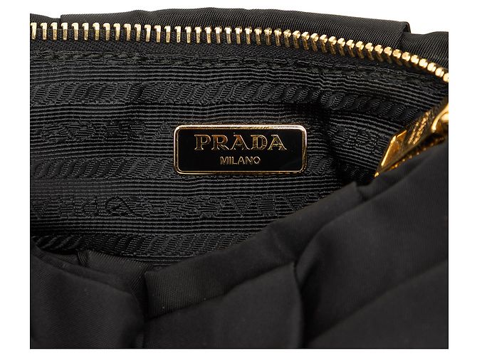 Bow Pochette da polso Prada in Tessuto nero con fiocco - vista 5