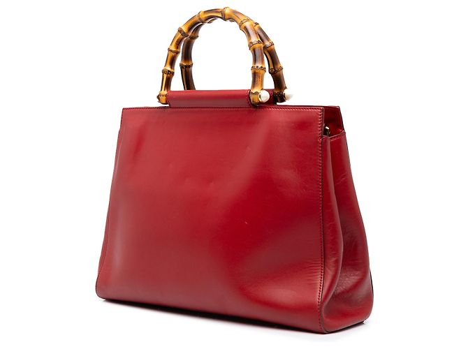 Borsa Gucci Red Medium Calfskin Bamboo Nymphaea Satchel - vista 2