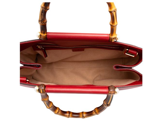 Borsa Gucci Red Medium Calfskin Bamboo Nymphaea Satchel - vista 4