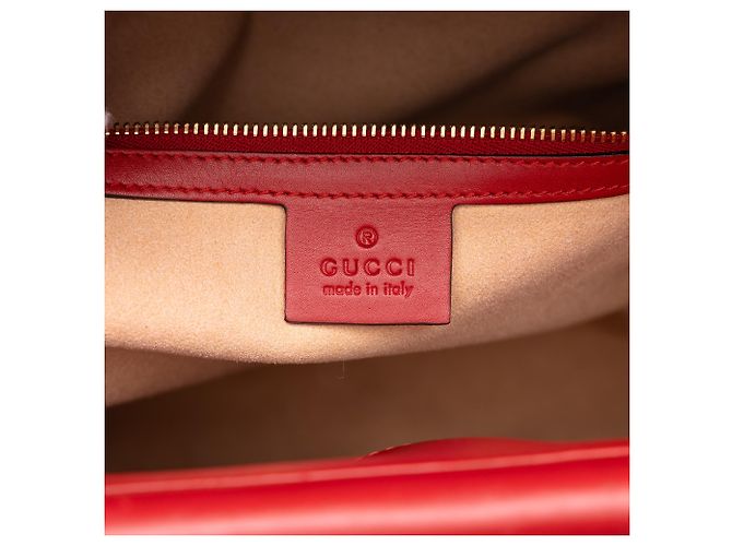 Borsa Gucci Red Medium Calfskin Bamboo Nymphaea Satchel - vista 5