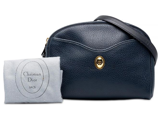 Borsa a tracolla Dior in pelle di vitello granulata blu - vista 7