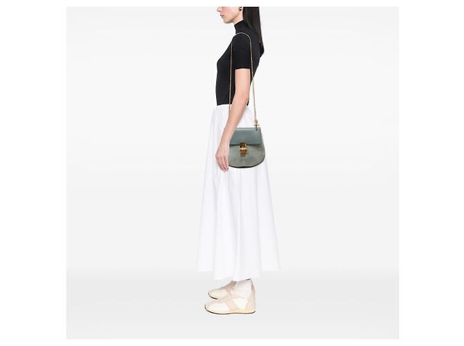 Chloé Drew Crossbody Piccola in Camoscio e Vitello Blu - vista 7