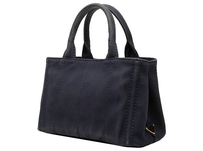 Prada Borsa Tote Small Canvas Canapa Logo Blu - vista 2