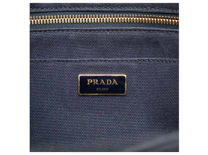 Prada Borsa Tote Small Canvas Canapa Logo Blu - vista 5