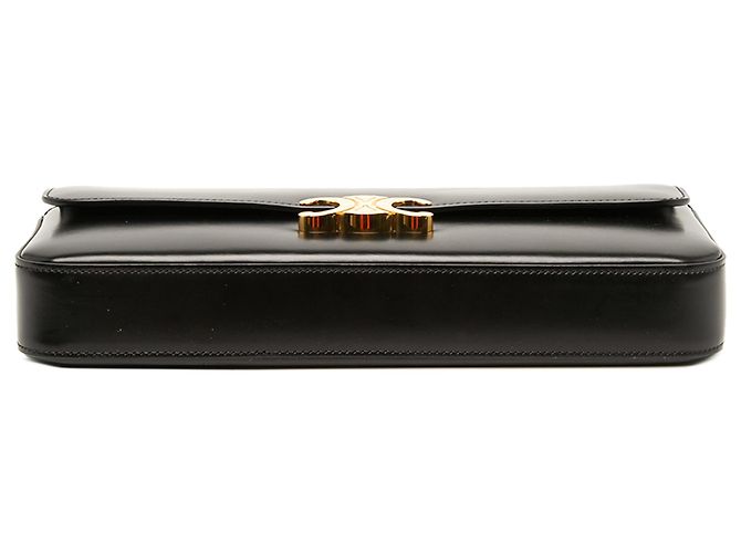 Céline Borsa a tracolla Celine Triomphe in vitello lucido nero con catena - vista 3