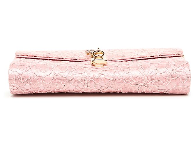 Clutch Dolce & Gabbana in raso rosa e pizzo con lucchetto e catena - vista 3