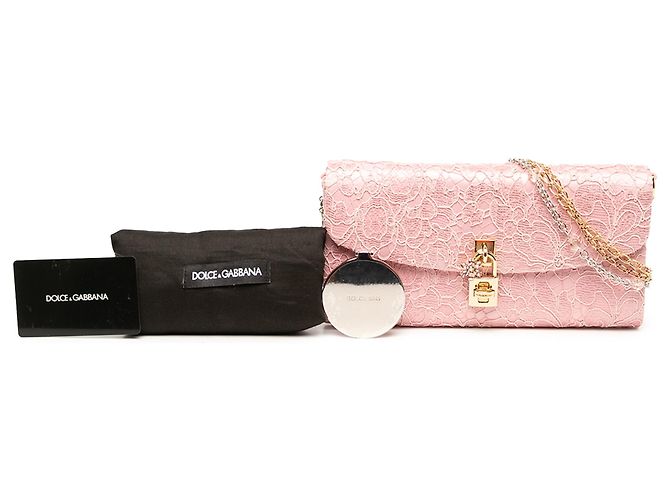 Clutch Dolce & Gabbana in raso rosa e pizzo con lucchetto e catena - vista 6