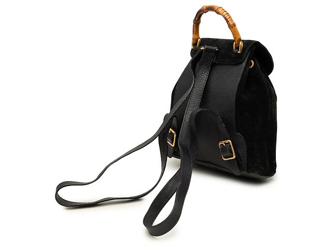 Bamboo Zaino Gucci in suede nero con coulisse e bambù - vista 2