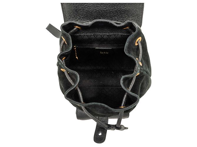 Bamboo Zaino Gucci in suede nero con coulisse e bambù - vista 4