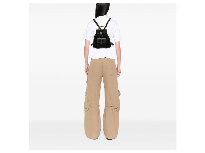 Bamboo Zaino Gucci in suede nero con coulisse e bambù - vista 6