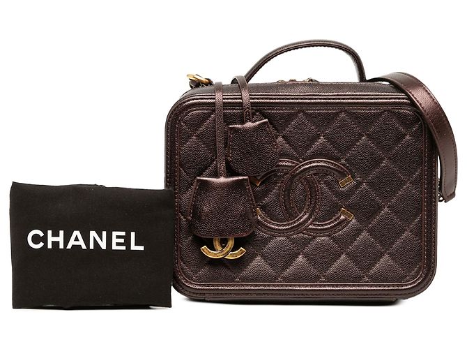 Chanel Vanity Case Medium Iridescent Caviar CC Filigree Rosso - vista 6