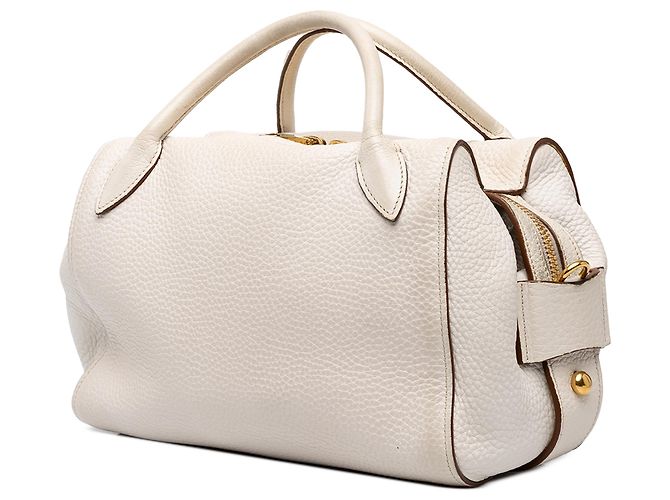 Borsa Prada White Vitello Daino Zip Top Satchel - vista 2