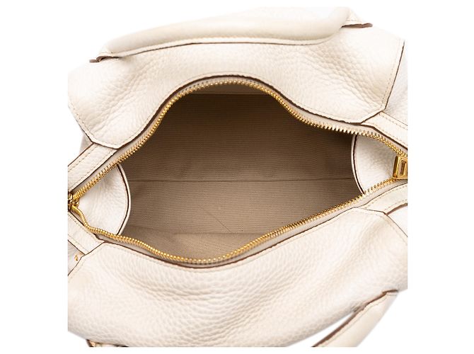 Borsa Prada White Vitello Daino Zip Top Satchel - vista 4
