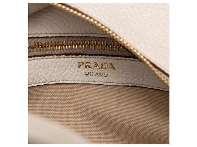 Borsa Prada White Vitello Daino Zip Top Satchel - vista 5