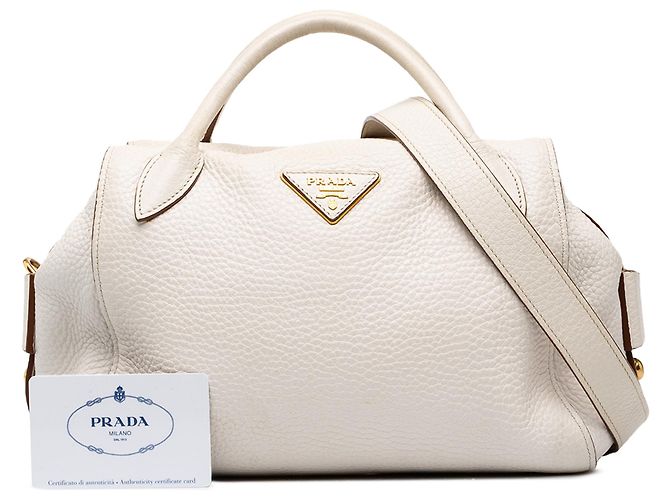 Borsa Prada White Vitello Daino Zip Top Satchel - vista 7