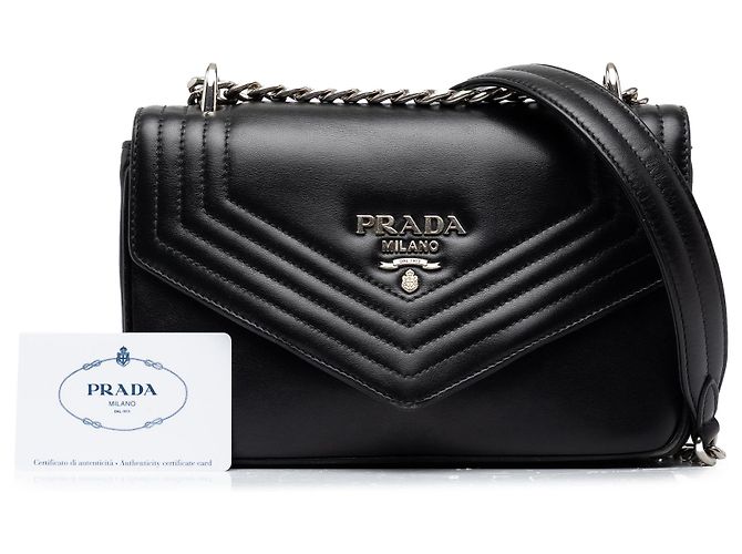 Borsa a tracolla Prada Diagramme con patta in nappa nera - vista 7