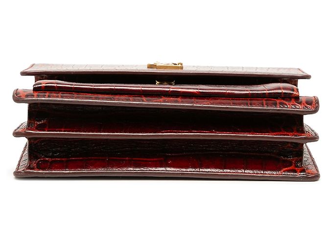 Autre Marque Saint Laurent Red Medium Croc Embossed Leather Monogram Sunset Crossbody - vista 3