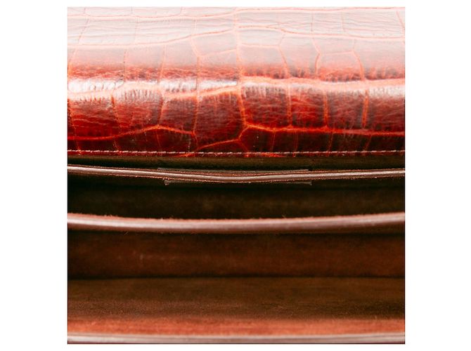 Autre Marque Saint Laurent Red Medium Croc Embossed Leather Monogram Sunset Crossbody - vista 4