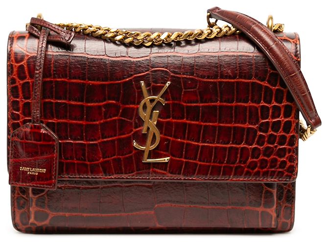 Autre Marque Saint Laurent Red Medium Croc Embossed Leather Monogram Sunset Crossbody - vista 6
