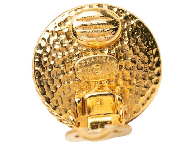 Orecchini a clip Chanel Gold CC placcati in oro con perle sintetiche e cornice a corda - vista 3