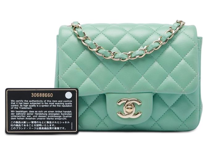 Chanel Green Mini Square Classic Lambskin Single Flap - vista 6