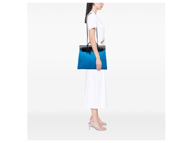 Hermès Blue Toile Herbag Zip 39 - vista 6